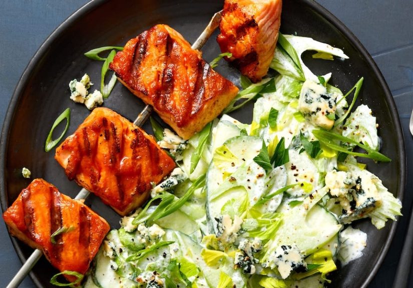 Grilled Buffalo Salmon with Celery Slaw Recipe