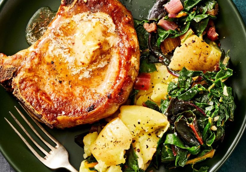 Best Aleppo Pork Chops with Potatoes and Greens Recipe - How To Aleppo Pork Chops with Potatoes and Greens