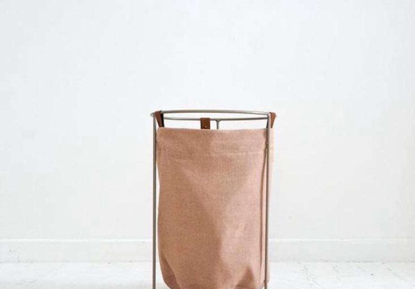 Laundry Basket - Blush with Tan Leather