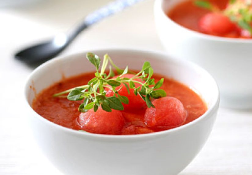 Chilled Tomato, Watermelon, and Basil Soup